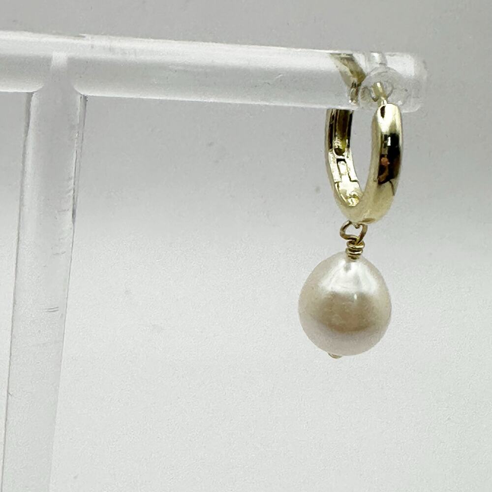 Gold Vermeil 925 Faux Pearl Hoop Drop Dangle Earring Preppy Minimalist Jewelry